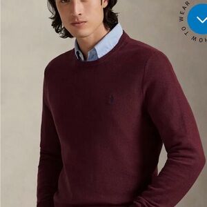 Polo Ralph Lauren Men Deep Burgundy Crewneck Sweater larger cotton fall casual